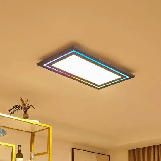 Lucande LED-Panel Leicy, Nickel, 80 cm, RGBIC, CCT