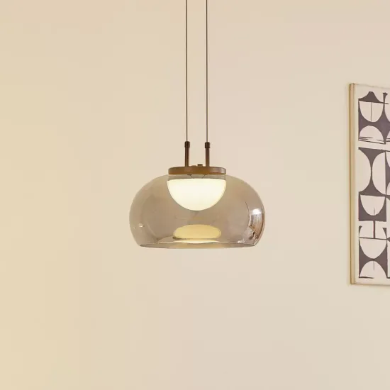 Lucande LED Pendant Light Dain, Single-Light, Smoke Gray, Glass