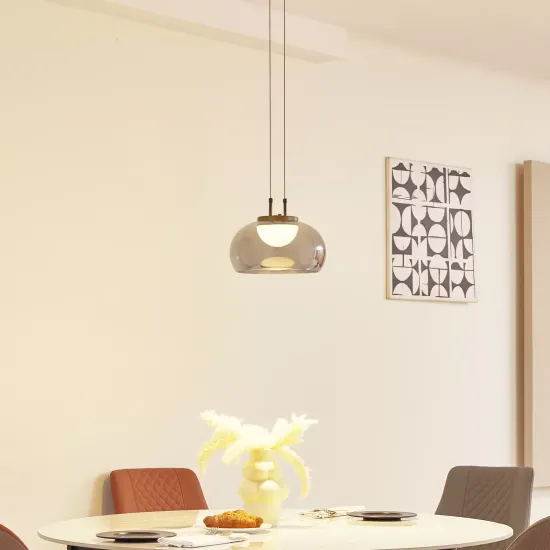 Lucande LED Pendant Light Dain, Single-Light, Smoke Gray, Glass