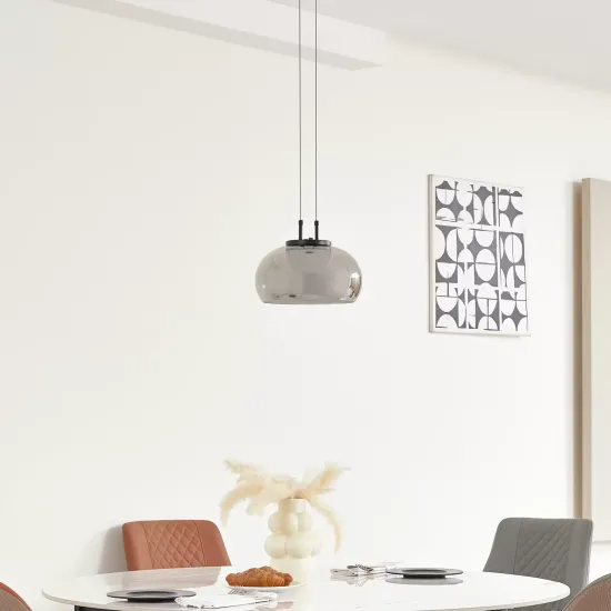 Lucande LED Pendant Light Dain, Single-Light, Smoke Gray, Glass