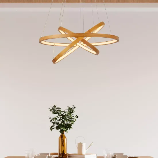 LED Pendant Light Eternity, Gold-Colored, Bamboo, Ø 50 cm
