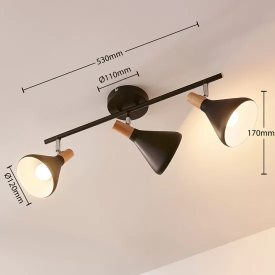 Lindby Spotlight Arina, 53 cm, Black, 3-Light, E14