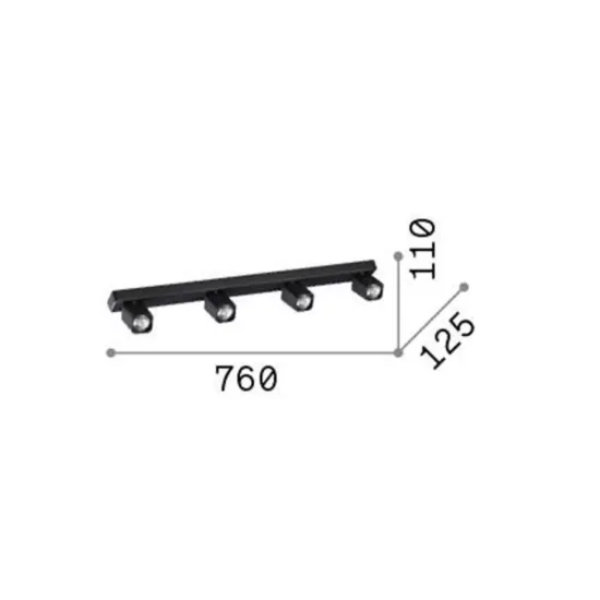 Ideal Lux Ceiling Spot Rudy Square, Black, 4-Light, Metal