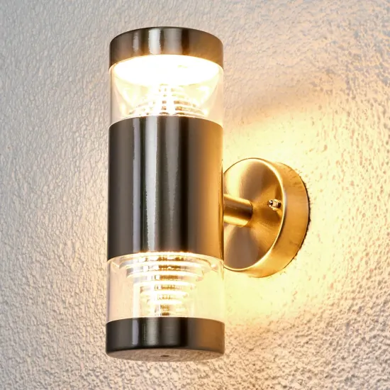 Lindby LED Outdoor Wall Lamp Lanea, 21 cm, 2-Light, Stainless Steel