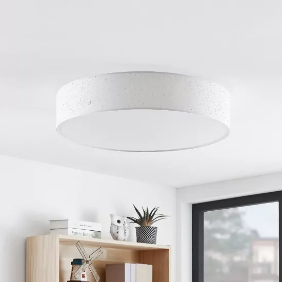 Lindby LED Ceiling Lamp Ellamina, Ø 60 cm, White, Fabric