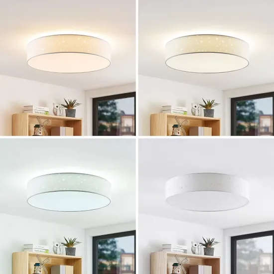 Lindby LED Ceiling Lamp Ellamina, Ø 60 cm, White, Fabric