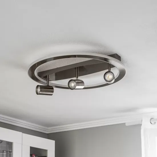 Lindby Berisha LED Ceiling Lamp, 4-Light, Nickel