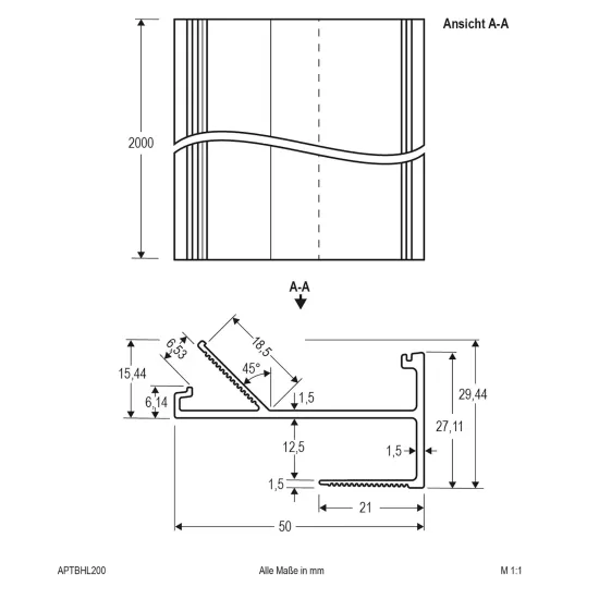 EVN APTBH aluminum profile, ceiling-mounted, 200 cm, aluminum