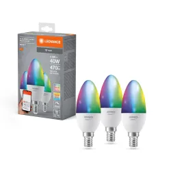 LEDVANCE SMART+ LED candle, E14, 4.9W, CCT, RGB, WiFi, 3-pack